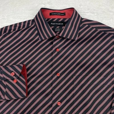 Paul Fredrick Dress Shirt Mens 15.5-32 Black/Red-White Diagonal Stripes Tailored - Image 1 of 4