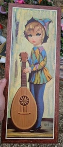 Vtg 60's EDEN BIG EYE GIRL w LUTE MOPPET HARLEQUIN Series Wall Art CF - Picture 1 of 6