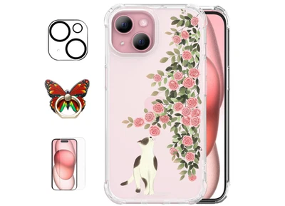 Rose Parrot "Flower Intoxication" Diseño iPhone 15 Funda Set con Pantalla y Cámara Foto 1 de 2