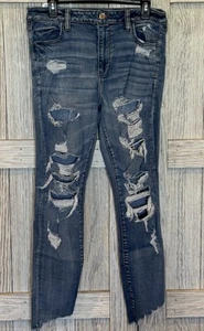 American Eagle Women's Jeans Hi Rise Stretch Jeggings Size 16 Distressed - Picture 1 of 5