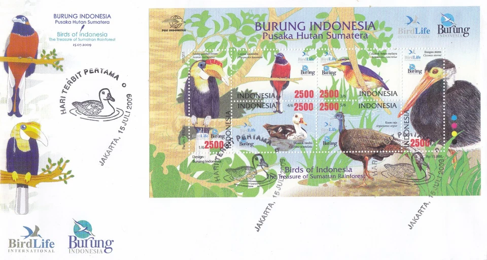 Indonesia - Indonesia Edición 2009-07-15 (FDC-SS) Aves Foto 1 de 1