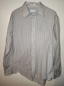 Vintage 90’s Yves Saint Laurent YSL Logo Striped Button Up Shirt Large 16 34 35 - Picture 1 of 4
