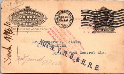 GOLDPATH: US postal card 1910 New York, NY machine cancel CV878_P16 - Image 1 of 2