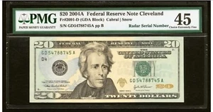 $20 FRN 2004A D4 PMG 45 –Fancy SN (Radar,Lucky# 5•7•8) + Gift! FSxR - Picture 1 of 3