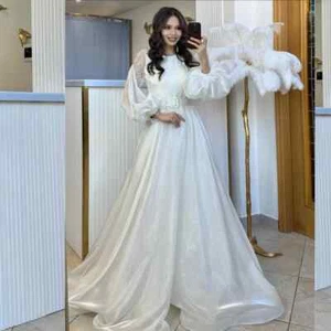 Sexy Satin Perlen Pailletten Schärpe Geburtstag Ball O-Ausschnitt maßgeschneidert Kleid lange Kleider - Bild 1 von 7