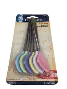 Vintage NEW SEALED 2004 Gerber Infant Spoons Silicone Soft Bite 6pack Pastel USA - Picture 1 of 5