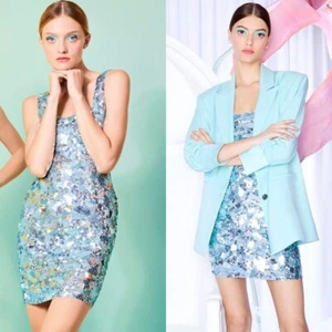 Alice + Olivia Addie Ice Light Blue Sequin Beaded Cocktail Dress Sz 10 $695 NWT  - Bild 1 von 12
