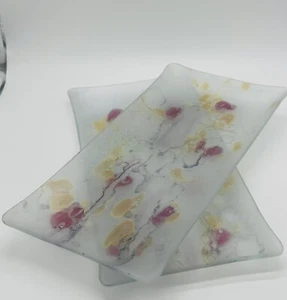 Two (2) VTG From 70s Israeli Art Glass Hand Painted Glass Dishes/Plates/Trinket - Picture 1 of 7
