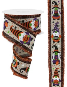 Halloween Witch Gnomes Ribbon with Tinsel Edge, 10 Yards (Lt Natural), RGA890718 - Picture 1 of 1