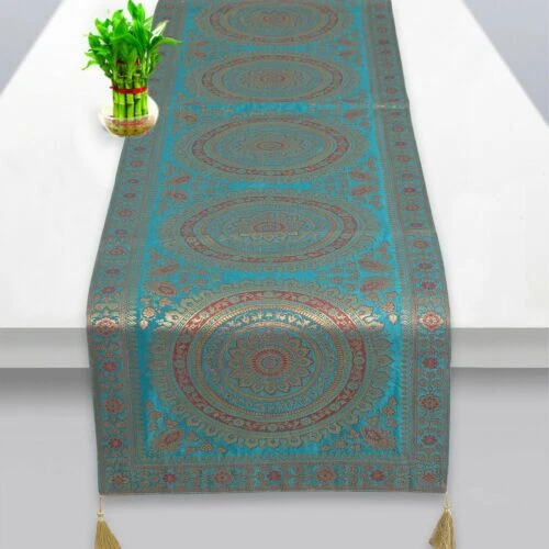 Indian Handmade Mandala Kantha Brocade Table Runner Home Wedding16x72 Tablecloth - Image 1 of 4