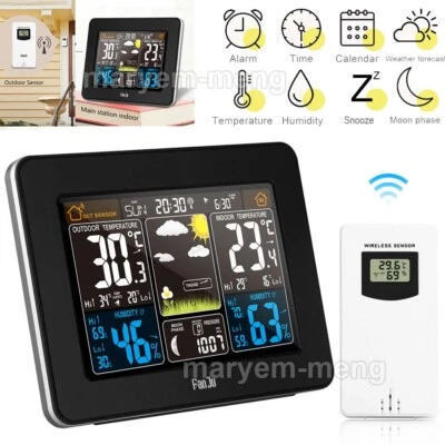 LCD Digital Wireless Weather Station Indoor Outdoor Thermometer Calendar Clock - Image 1 of 4