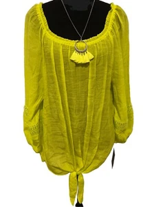 I.N. Studio Shirt Women’s 2X Citron Crochet Detail Necklace Ties At Hem $55 - Picture 1 of 13
