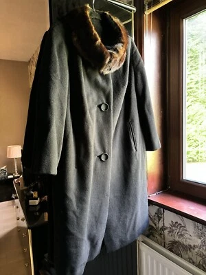1950s vintage black 100% cashmere coat with mink fur collar - Image 1 of 4