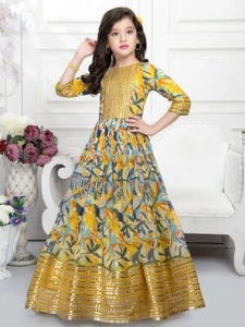 Haldi Gown For kids Wedding frock girl traditional Indian kids gown with dupatta - Picture 1 of 10