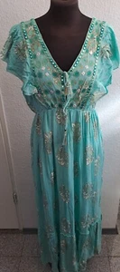 Italy Kleid Lang Ibiza Boho Hängerchen Hippi Style türkis Gr.3436,38,40,kl42, K5 - Bild 1 von 5
