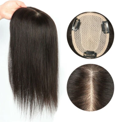 Hand Tied 100% Human Hair Topper Clip on Wiglet Hairpiece 10x12cm Natural Toupee — 第 1/4 张图片