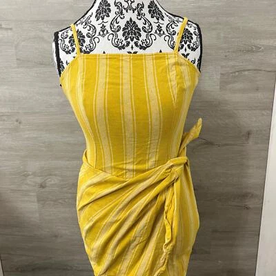 FOREVER 21 Spaghetti Strap Yellow Striped Wrap Dress Women's Size Small - Image 1 of 4