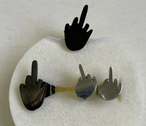 Middle Finger Up Yours Stud Earrings Silver or Black - Picture 1 of 7