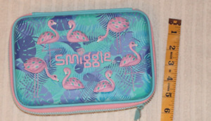 Smiggle "Flamingo" Multi Compartments Pale Blue & Pink Pencil Case