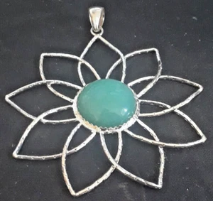 Milor Sterling Silver 925 Amazonite Flower Pendant Italy - Picture 1 of 7