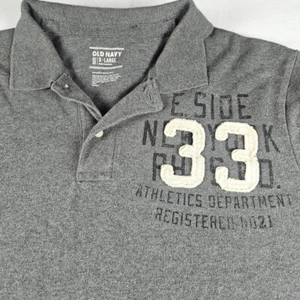 Old Navy Shirt Mens XL Grey Polo Soft Washed Short Sleeve Preppy Varsity Letter - Picture 1 of 5