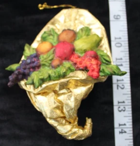 Dept 56 Gold Cornucopia With Colorful Fruit Christmas Tree Ornament - Picture 1 of 3