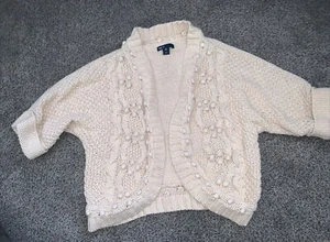 Gap kids beige tan crochet knit open front cardigan sweater size XL 12  - Picture 1 of 4