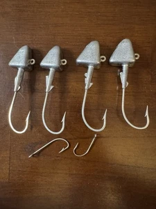 4 Large 4 Inch Weighted Jig Hooks Unused For Shark Or Large Fishing Two Extras - Picture 1 of 3
