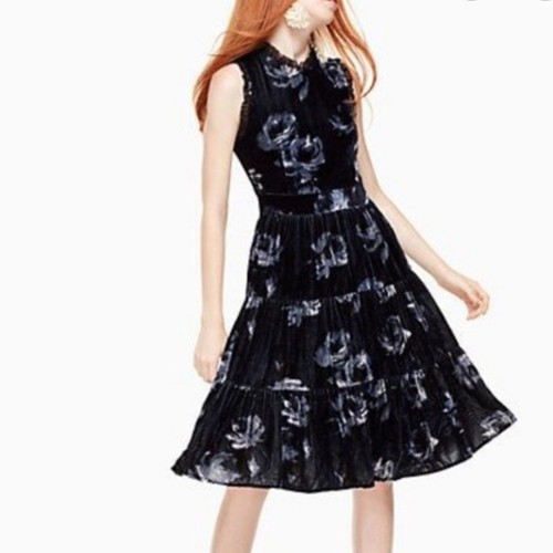 Abito Kate Spade notte in velluto rosa taglia 0 senza maniche floreale A9C