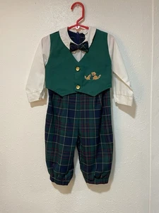 VINTAGE MICHAEL JAMES TODDLER ONE PIECE OUTFIT 24 MTH VEST  TIE PLAID - Picture 1 of 13