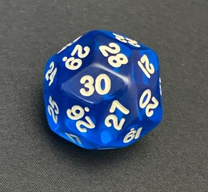 D30 dreißigseitige Würfel - blickdicht blau mit weißen Zahlen - Bild 1 von 1
