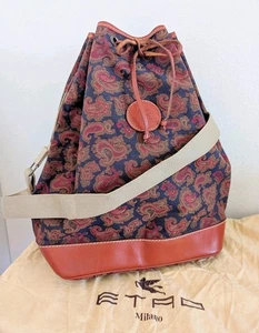 Borsa a secchiello grande con coulisse vintage ETRO Borgogna Paisley Italia ottima - Foto 1 di 11