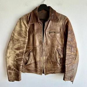 Vintage 1930s Leather Motorcycle Jacket Crown Spring Zipper - Picture 1 of 10