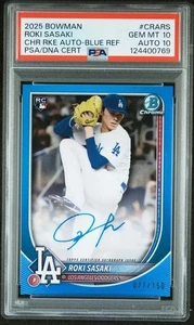 ROKI SASAKI 2025 BOWMAN CHROME #CRARS BLUE REFRACTOR AUTO /150 RC PSA 10/10 - Picture 1 of 2