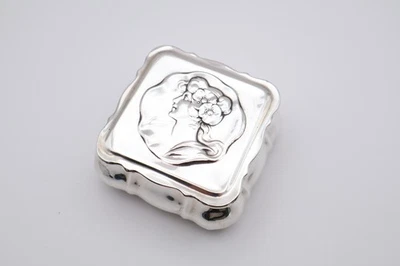 Linda caixa de anel de joias antigas de prata esterlina Art Nouveau Birmingham 1900 - Imagem 1 de 4