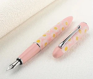 Neu mit Etikett Wing Sung "Shine For You" weiß Gänseblümchen pastellrosa Metall Füllfederhalter (F-Feder) - Bild 1 von 24