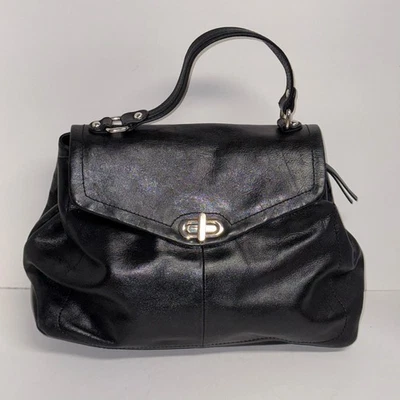 Bolso de mano Wilson de cuero negro para mujer 13x8 herrajes plateados Foto 1 de 4