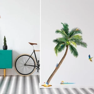 Palm Tree Wall Stickers - Tropical Green Plant Birds Wall Decals - Living Room - Picture 1 of 6