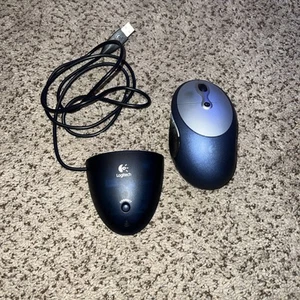 Logitech Cordless Click Plus M-RAA89 Optical Mouse Blue 6-Buttons Scroll Wheel - Picture 1 of 8
