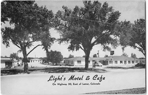 LIGHT'S MOTEL & CAFE Lamar, Colorado Highway 50 Roadside 1950s Vintage Postcard - Picture 1 of 2
