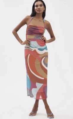 Anthropologie Midi Dress Square Neck Halter Preppy Vacay Stretchy Medium P NWT - Image 1 of 4