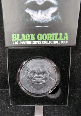 2023 Chad 2 oz Silver Black Gorilla High Relief Coin .999 Fine BG - Image 1 of 4