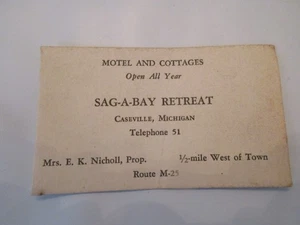 SAG-A-BAY Resort - Vintage Business Card Caseville, Michigan - Picture 1 of 2