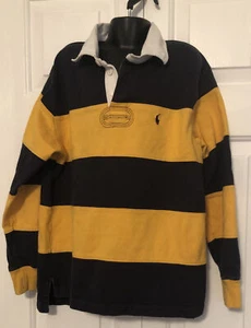 Vtg 90s Polo Ralph Lauren Stripe Rugby Long Sleeve Shirt S Boys Yellow Blue  - Picture 1 of 6