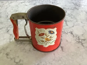 Vintage Androck Hand-I-Sift setaccio farina manico rosso design floreale funziona USA - Foto 1 di 5