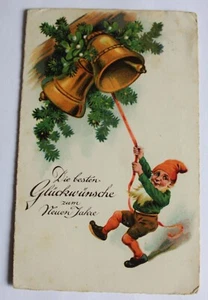 AK Die besten Glückwünsche z. Neuen Jahre, ZWERG, Wichtel läutet Glocken, 1931 - Bild 1 von 2