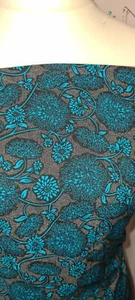 1.5 TURQUOISE BLUE FLOWERS VISCOSE LINEN DRESS FABRIC ,58WIDE - Picture 1 of 12