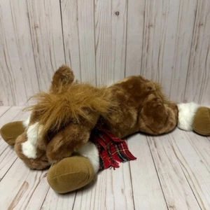 Vintage JCPenny Horse Plush Christmas Holiday Plaid Scarf Large 24 Inch 2 Feet - Picture 1 of 10