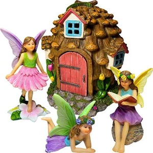 Fairy Garden Pinecone Fairy House Kit Of 4 Pcs Miniature Figurines & Accessories - Picture 1 of 9