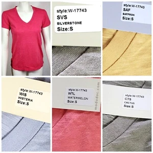 Mod-o-doc Women's V-Neck Short Sleeve Comfy Classic T-Shirts w Burnout Texture - Picture 1 of 8